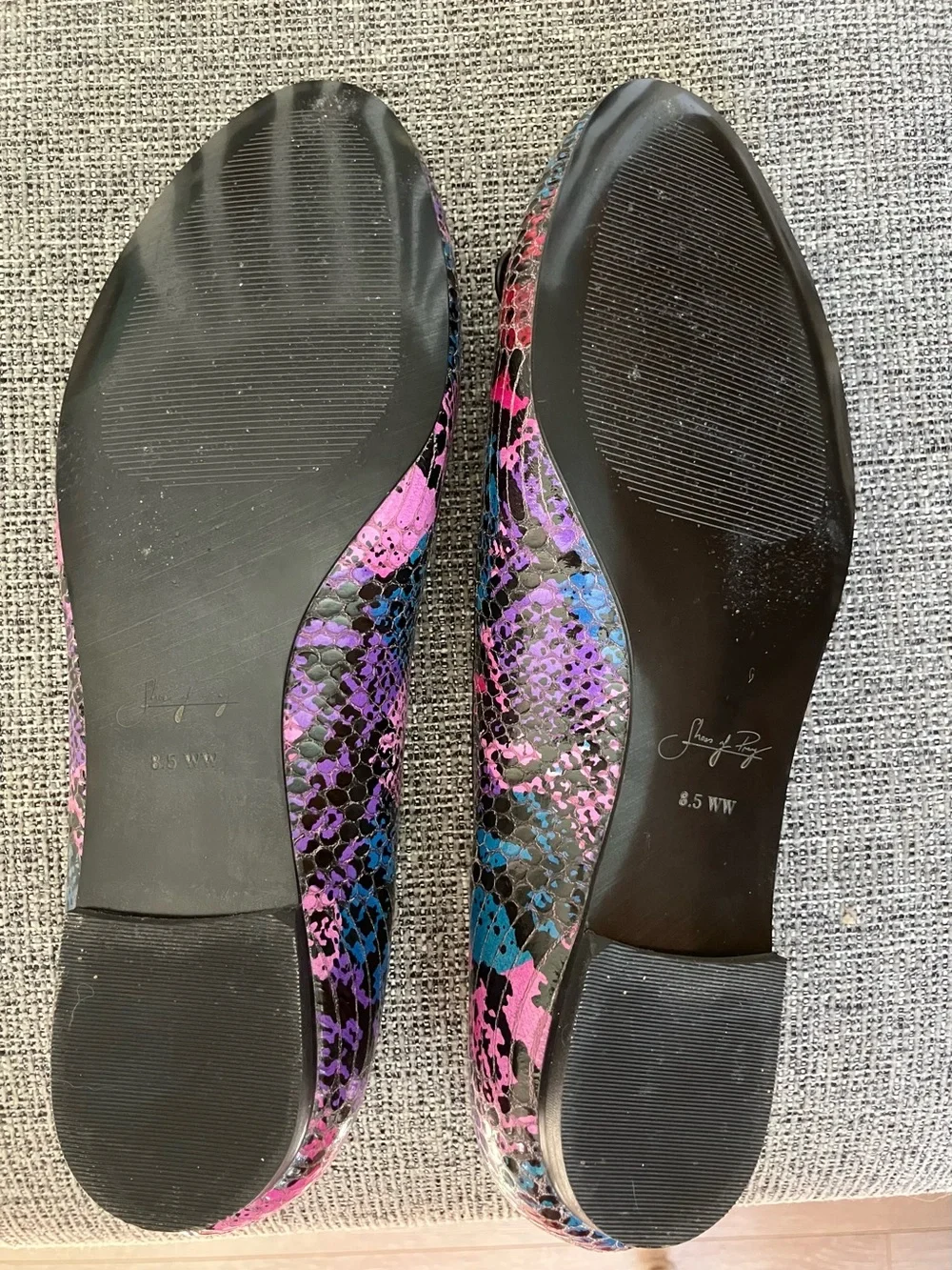 Shoes of Prey - Pink Purple Blue Snake-Print Ballet Flats with Bow